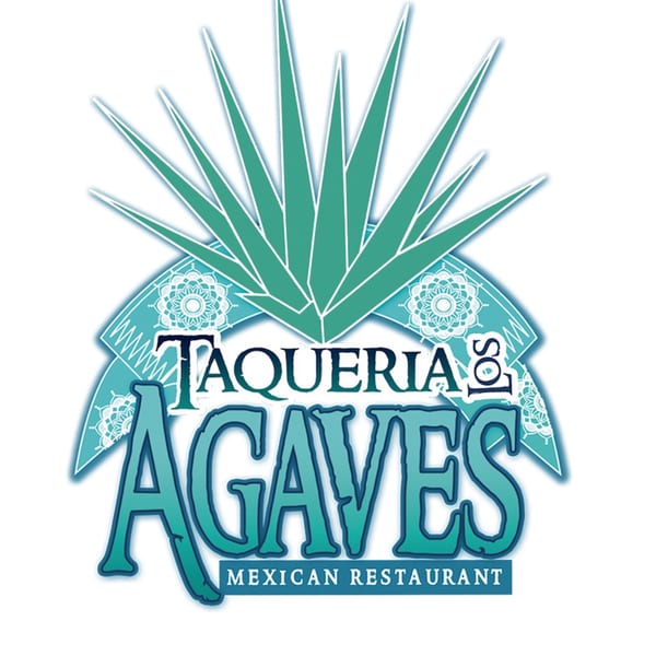 Taqueria Los Agaves Mexican Restaurant logo with an agave plant and decorative patterns.