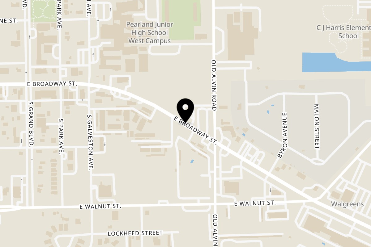 Map showing the location of Taqueria Los Agaves Pearland on 3505 E Broadway St in Pearland